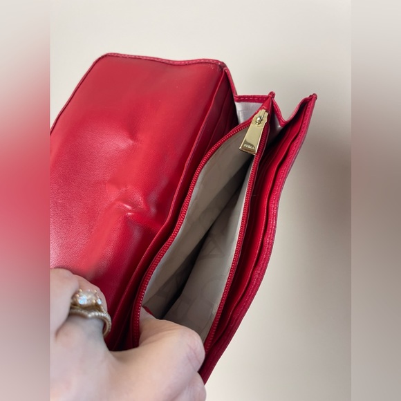 GUC Red FURLA Coated Leather Wallet Long - Picture 7 of 9